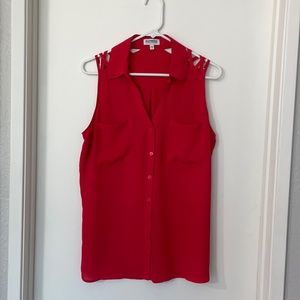 Red L Express shoulder cut out portofino blouse